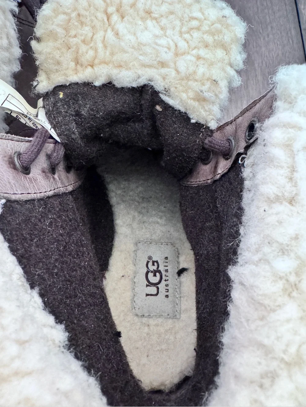 UGG Zea Wedge Winter Boots Womens Size 7 EUR 38 Brown Leather Sheepskin Gorpcore